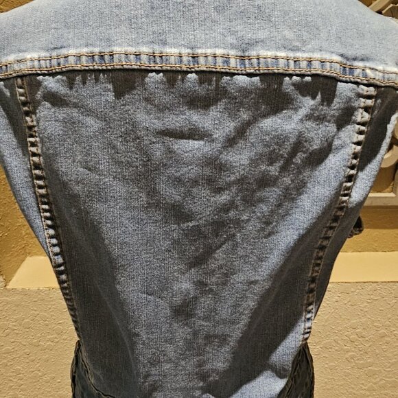 1990's Vintage Vibe Denim Button Down Double Pocket Trucker Blue Dress Size 14 - Picture 13 of 15